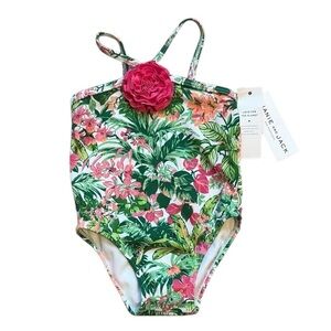 Janie and Jack Floral Kids Swimsuit - Green and Pink Size 12-18 months